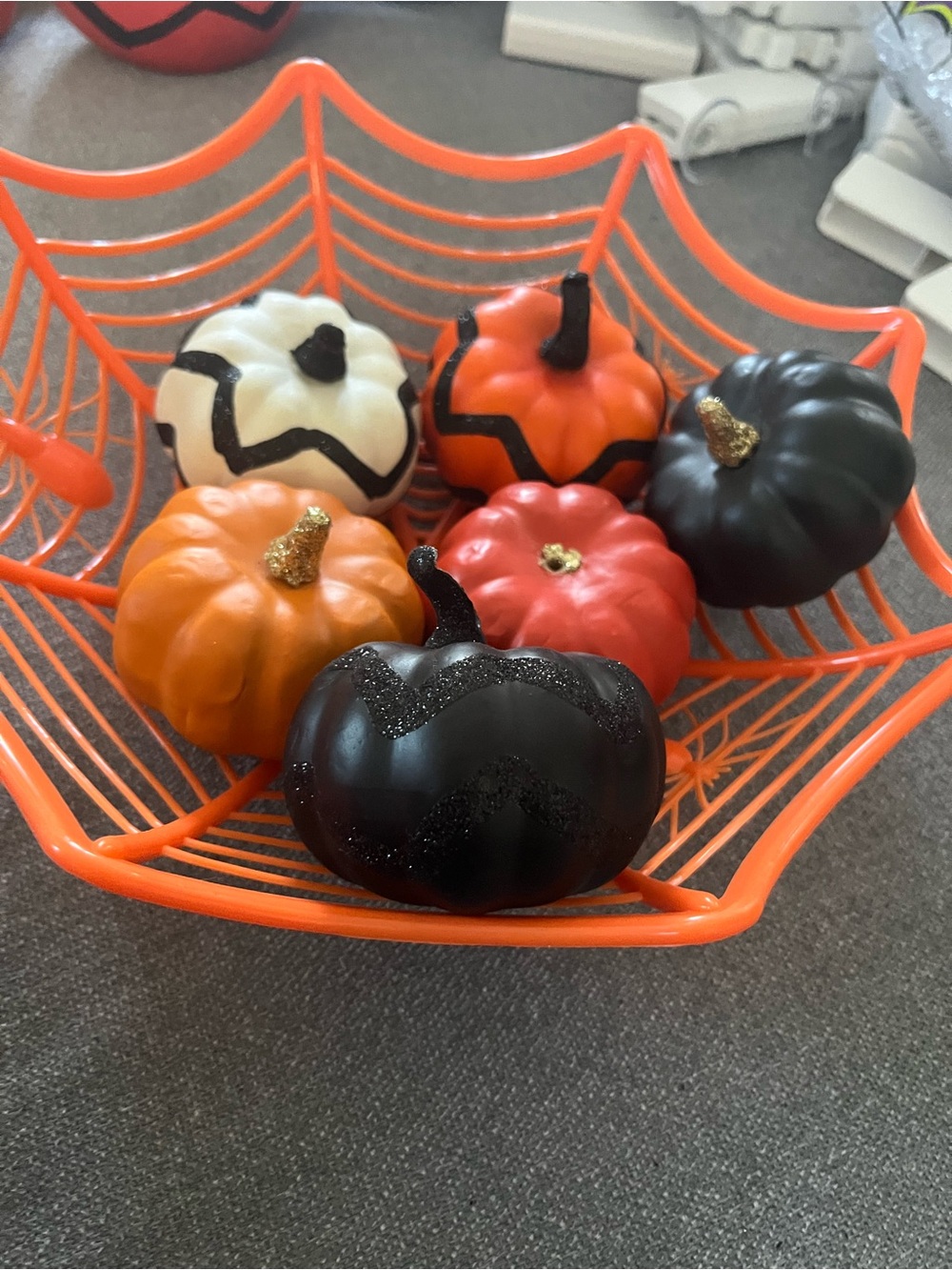 Decorative Halloween Pumpkin Set - Orange, Black, White, Red, Gold